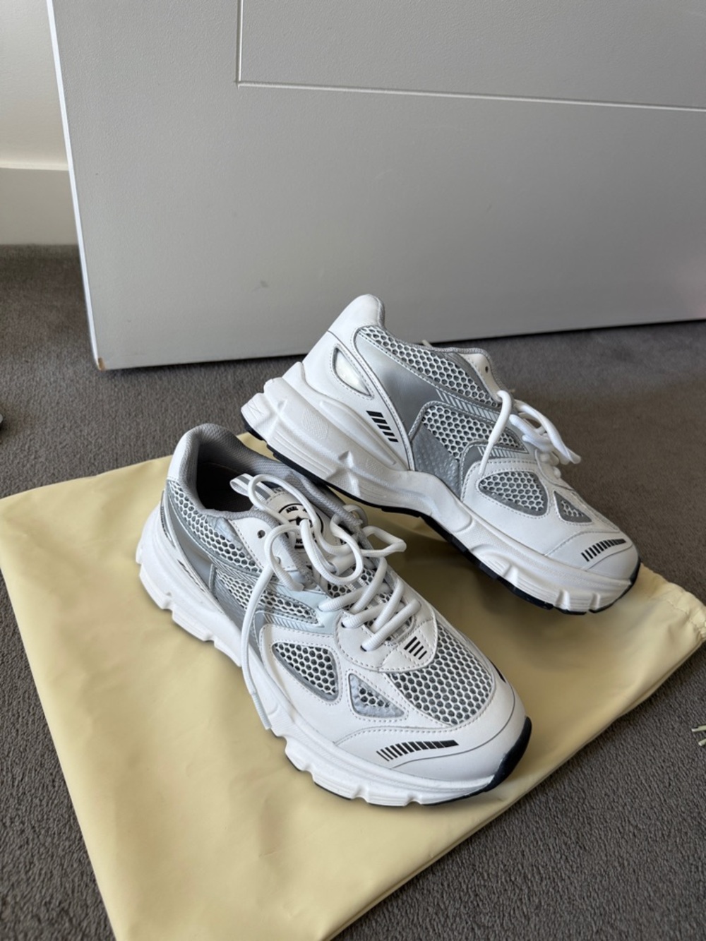 Axel Arigato White and Silver Mesh Runner Sneakers